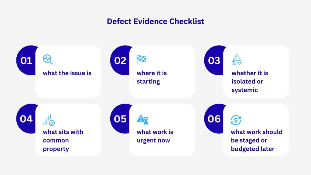 Defect evidence checklist - Independent building consultant